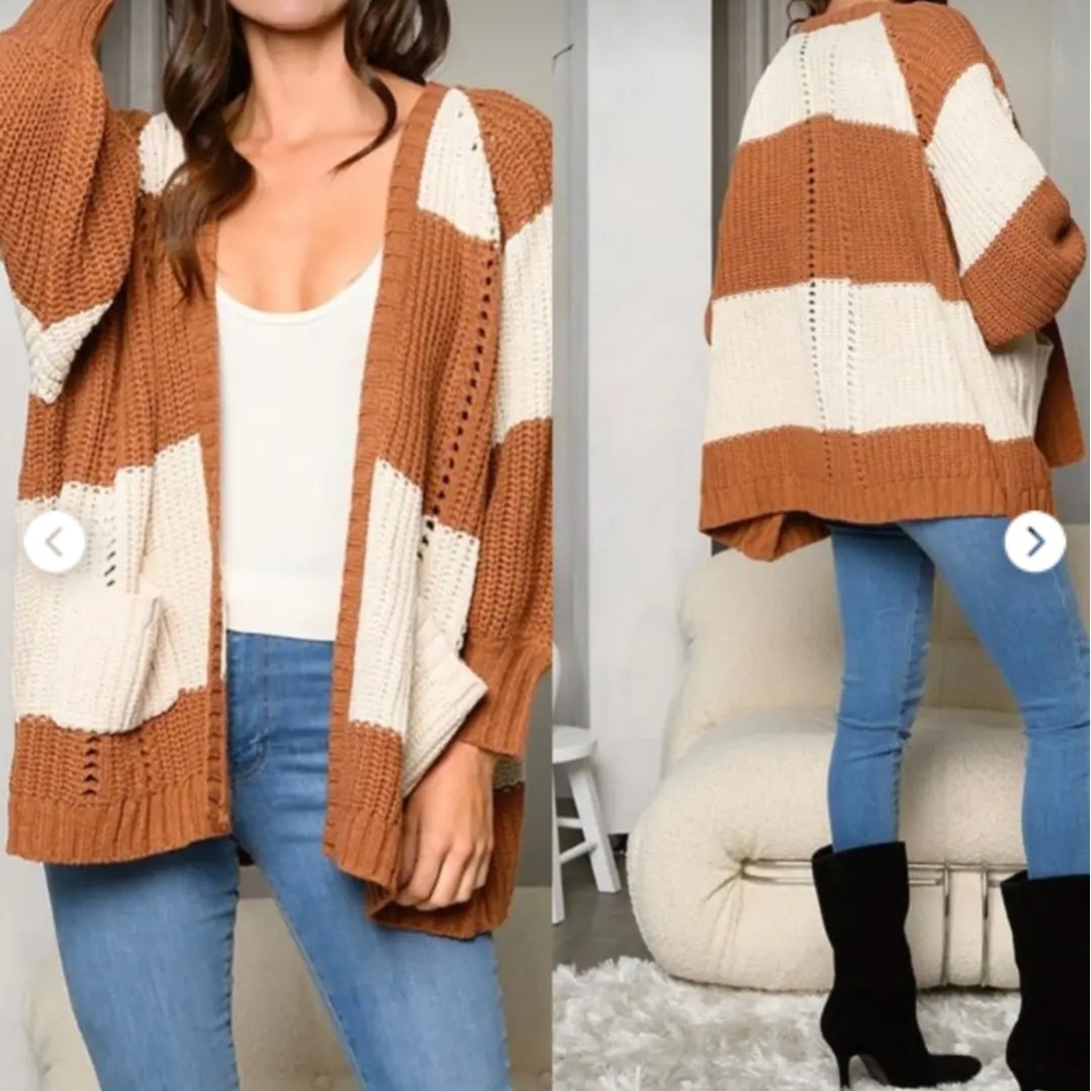 {Skylar+Madison} Oversized Fit Striped Cardigan Sweater (Medium)